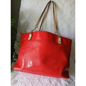 Michael Kors Signature Jet Set Red patent leather Large Chain tote  VGC